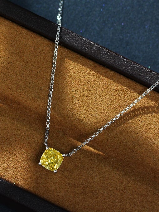 Yellow [P 0444] 925 Sterling Silver High Carbon Diamond Geometric Minimalist Necklace